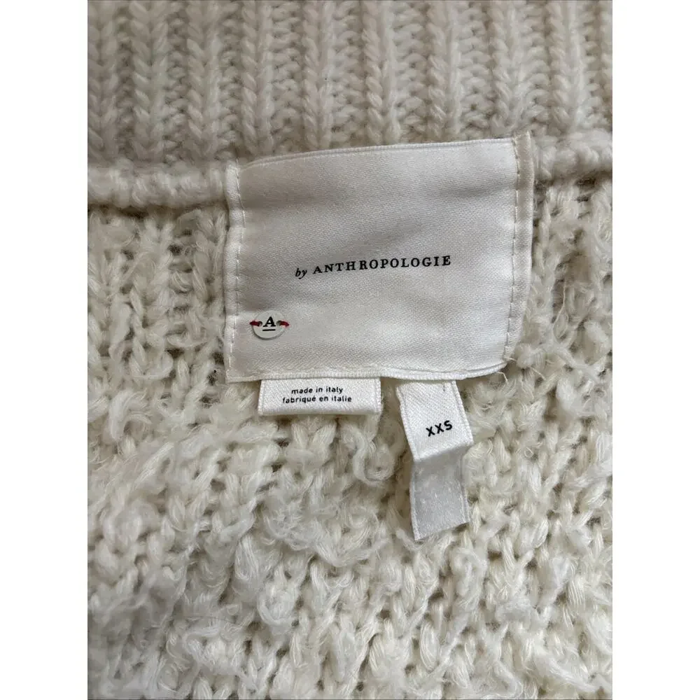 Anthropologie Fuzzy Open Front Knit Vest Women's XXS Cream Oversized Boho Wool